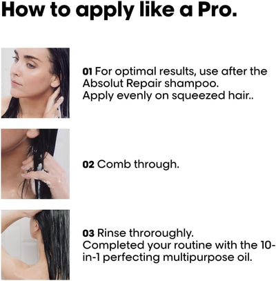 L’Oréal Professionnel Conditioner, With Protein And Gold Quinoa for Dry And Damaged Hair, Serie Expert Absolut Repair Greenwize