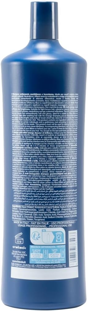 Fanola Wonder No Orange Shampoo, Neutralizing Orange Highlights Shampoo for Blonde and Light Brown Hair with Immediate Toning Action, SLS/SLES Free and Vegan, 1000ml Fanola