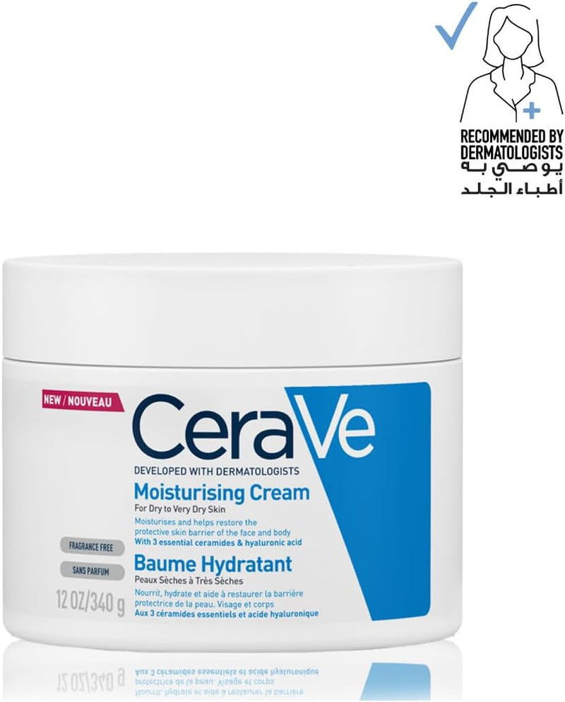 CeraVe Moisturising Cream Pot with 3 Essential Ceramides and Hyaluronic Acid for Dry to Very Dry Skin 340g Greenwize