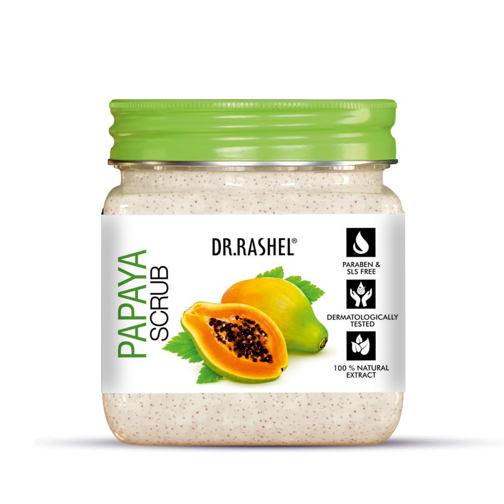 DR. RASHEL Papaya Scrub for Face & Body (380 ml) for All Skin Types, Deep Exfoliation Cleanser, Dead Skin Remover, Tan Removal & Blackhead Remover Dr. Rashel