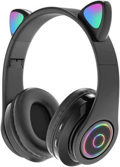 E Cute Cat Ear Headphone B39M Foldable Bluetooth Wireless Over Ear Headset with Microphone Compatible with iPhone/Smartphone/iPad/Tablet (Black) Greenwize