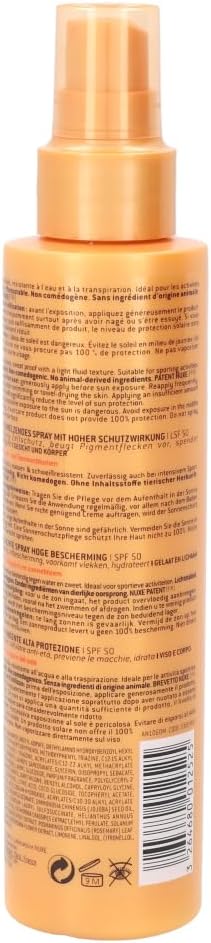Nuxe Sun Melting Spray for Face & Body SPF50 150ml, High Protection Sunscreen, With Patented Filtering Complex, Prevents Dark Spots & Photo-Ageing, Water-Resistant, Moisturising Greenwize