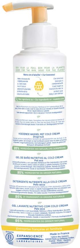 Mustela Nourishing Washing Gel, 300ml – Gentle Cleanser with Cold Cream for Dry and Sensitive Skin, Soap-Free and Dermatologically Tested Greenwize