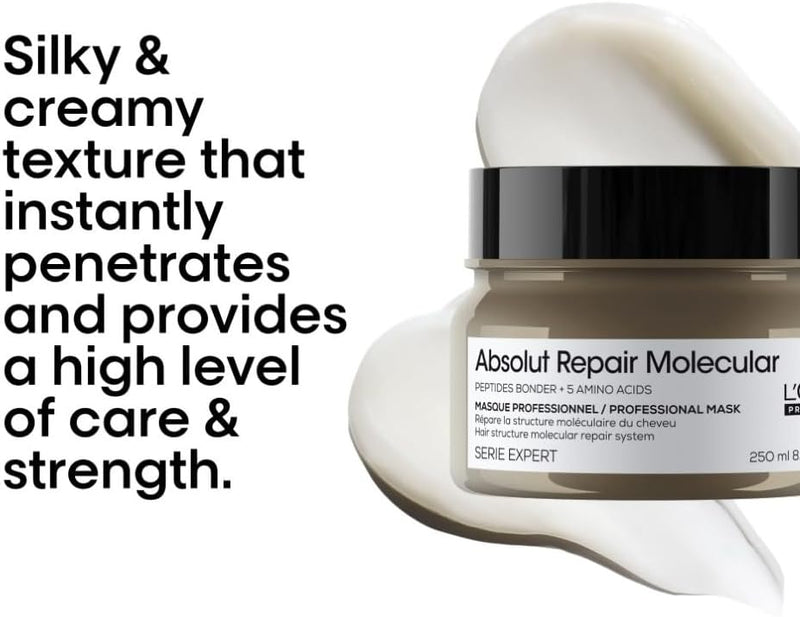 L’Oréal Professionnel Absolut Repair Molecular Hair Mask 250ml, For Extremely Damaged Hair, Rinse off hair treatment, Molecular Bond Repair, Instant smoothness & shine Greenwize