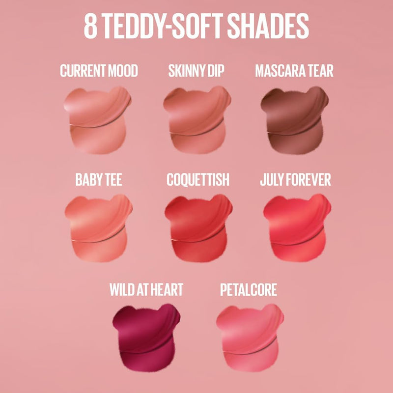 Maybelline New York Super Stay Teddy Tint, Up To 12 Hour Blurred Matte, Plush Comfort, Longwear, Transferproof, Vegan, 8 Buildable Lip Shades Maybelline