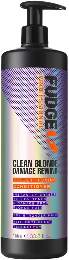 Fudge Professional Clean Blonde Damage Rewind Conditioner, Bulk Size, Intense Purple Toning for Blonde Hair, Bond Repair Technology, Sulfate Free, 1 Litre Fudge