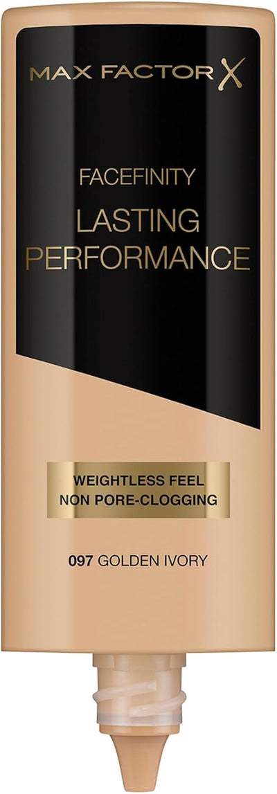 Max Factor Lasting Performance Liquid Foundation, 097 Golden Ivory, Full Coverage, Flawless and Radiant Finish, Lightweight Formula, Smudge Resistant, Non Pore-Clogging, Fragrance Free, 35ml Max Factor