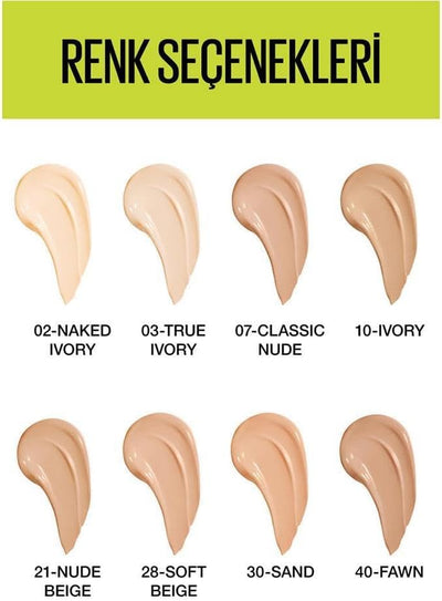 Maybelline New York Super Stay Active Wear, waterproof foundation with high coverage, long-lasting facial make-up, colour: No. 21 Nude Beige (Light), 1 x 30 ml Greenwize