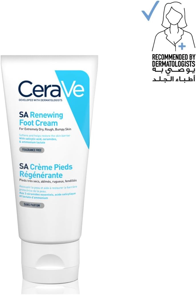 CeraVe SA Renewing Foot Cream, With salicylic acid, 3 essential ceramides & ammonium lactate, For extremely dry, rough, and bumpy feet, 88 ml/3 oz Greenwize