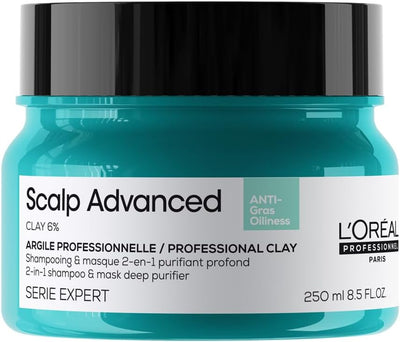L'Oréal Professionnel Scalp Advanced, Professional Clay Anti-Oiliness 2-in-1 Deep Purifier Shampoo and Hair Mask, For Oily and Greasy Hair, Serie Expert, 250ml Greenwize