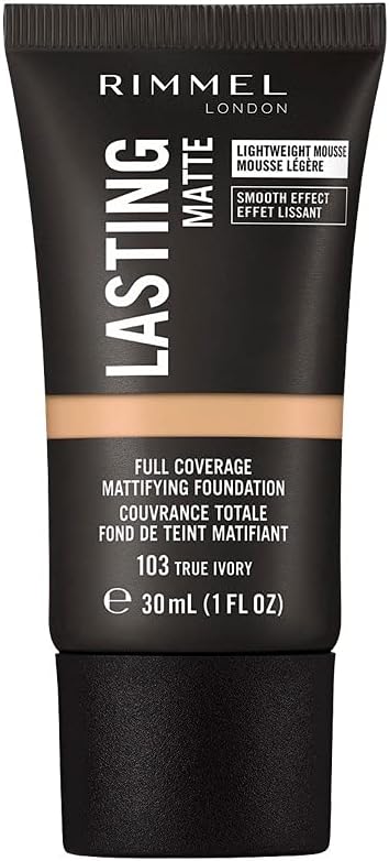Rimmel Lasting Matte Full Coverage Light-weight Foundation 30ml, 103 True Ivory Greenwize