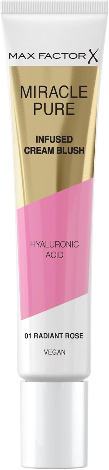 Max Factor Miracle Pure Cream Blush 01 Radiant Rose, Moisturising, Plumps & Hydrates, Buildable Glow, Infused with Hyaluronic Acid & Squalene, Fresh & Healthy Looking Skin, 100% Vegan Max Factor