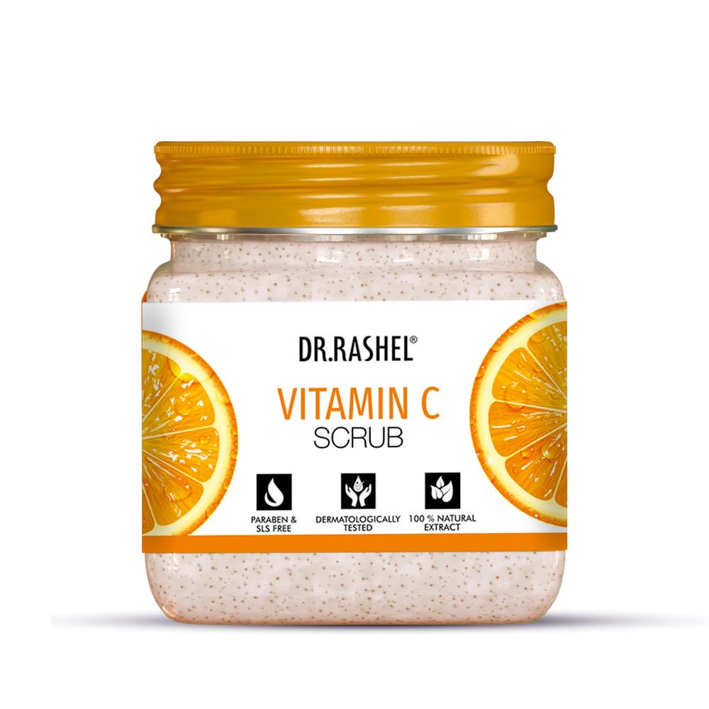 DR. RASHEL Exfoliator for Face & Body (Vitamin C Scrub, 380 ml) for All Skin Types, Deep Exfoliation, Dead Skin Remover, Tan Removal & Blackhead Remover Dr. Rashel