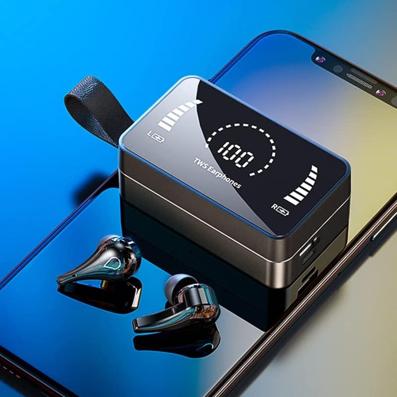 E TWS H3 In Ear Wireless Gaming Earbuds with Powerbank, Noise Cancelling Bluetooth 5.0 Headphones for Music, Sports and Calls, LED Display Mirror Metal Charging Case, IPX7 Waterproof, Black Greenwize
