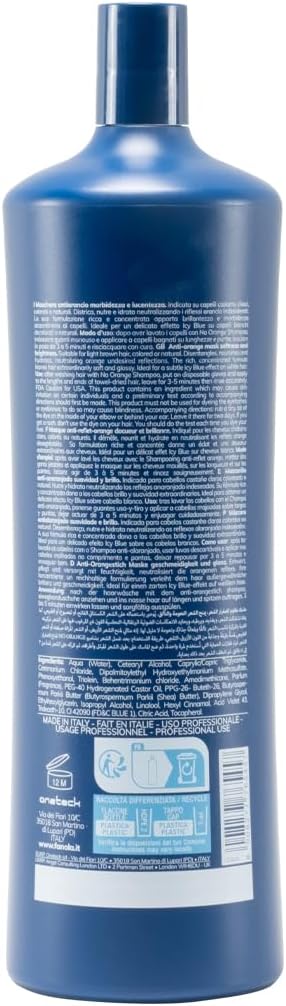 Fanola No Orange Mask, Anti-Orange Tones Mask that Conditions, Detangles and Moisturizes Hair, Vegan Formula, 1000ml Fanola