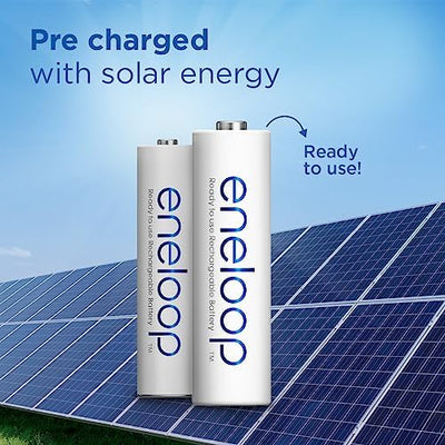 eneloop, AAA/Micro, Rechargeable Battery, Pack of 8, Capacity of 800 mAh, Ready-to-Use Ni-MH Batteries, 2000 Recharge Cycles, Plastic Free Packaging, Standard, White Greenwize