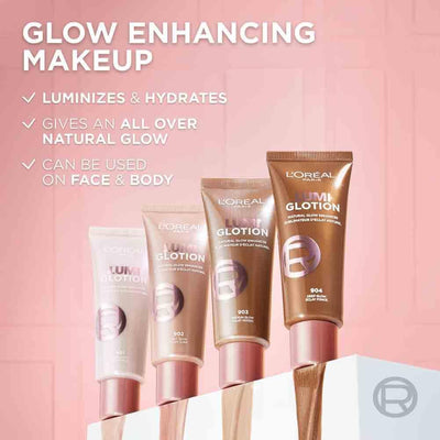 L'Oréal Paris Lumi Glotion, Glow Enhancer, 24h Hydration with Shea Butter & Glycerin, Illuminating Liquid Face Makeup for a Brighter Complexion, Shade 903: Medium Glow, 40ml Greenwize