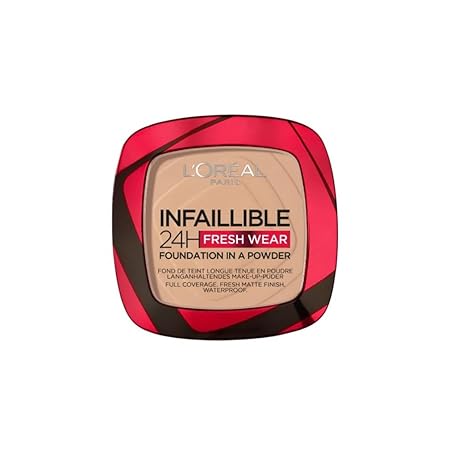 L'Oréal Paris Infallible 24H Fresh Wear Foundation in a Powder, Full-coverage, Longwear, Weightless Smooth Finish, Water-proof and Transfer-proof, 130 True Beige LOreal Paris
