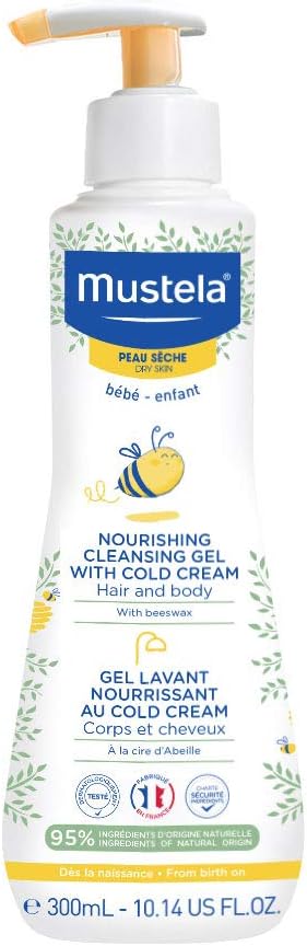 Mustela Nourishing Washing Gel, 300ml – Gentle Cleanser with Cold Cream for Dry and Sensitive Skin, Soap-Free and Dermatologically Tested Greenwize