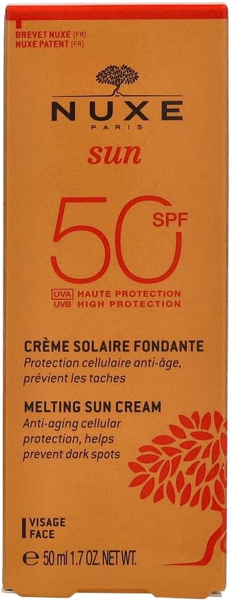Nuxe Sun Melting Sun Cream SPF 50, 50ml, Broad-Spectrum Face & Body Sunscreen, Protects from UVA/UVB Rays & Enhances Tan, With Patented Filter System, Vegan Formula Greenwize