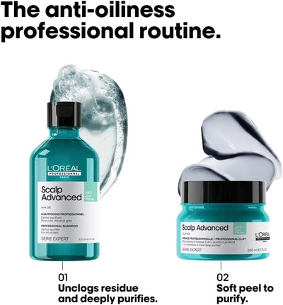 L'Oréal Professionnel Scalp Advanced, Professional Clay Anti-Oiliness 2-in-1 Deep Purifier Shampoo and Hair Mask, For Oily and Greasy Hair, Serie Expert, 250ml Greenwize