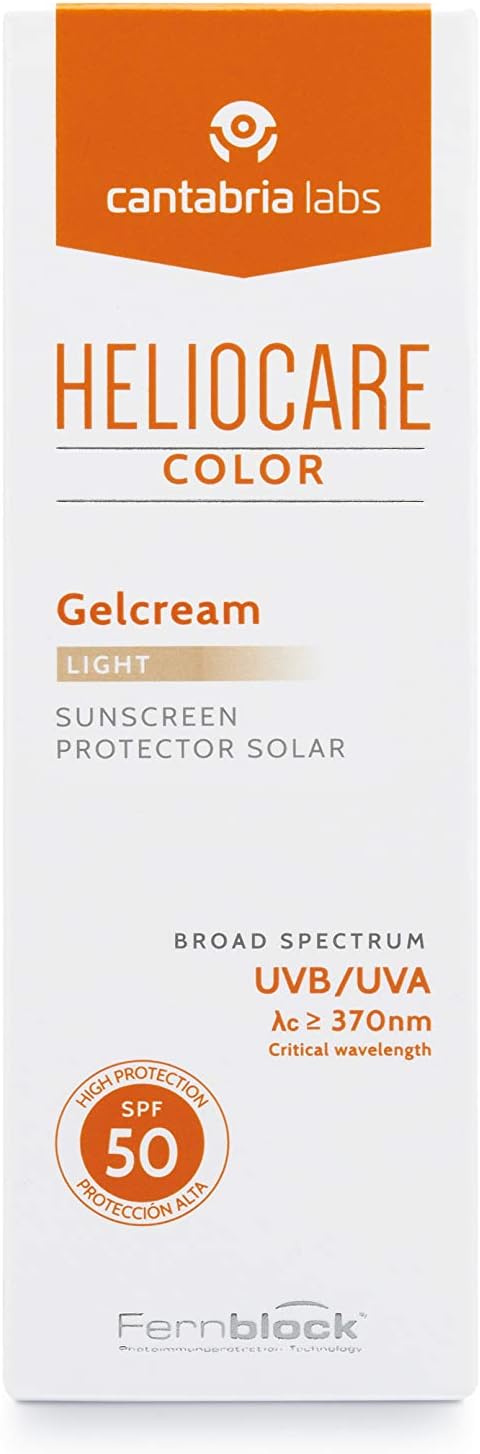 Heliocare Gelcream Colour Light SPF 50 50ml / Sun Cream For Face/Daily UVA UVB Anti-Ageing Sunscreen Protection/Suits All Skin Types/Natural-looking Foundation Coverage Greenwize