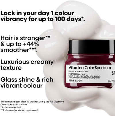 L'Oréal Professionnel Vitamino Color Spectrum Rinse Off Hair Mask 250ml, For Coloured Hair, With Ferulic Acid + Citric Acid, Stronger & Smoother Hair, Conditioner Treatment L'Oréal Professionnel
