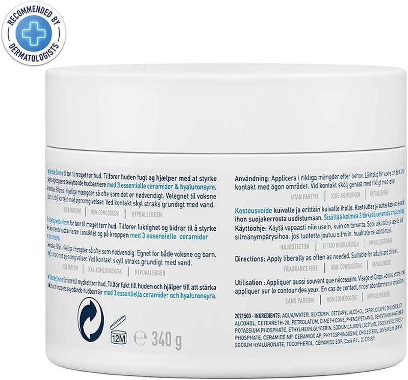 CeraVe Moisturising Cream Pot with 3 Essential Ceramides and Hyaluronic Acid for Dry to Very Dry Skin 340g Greenwize