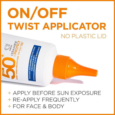 Garnier Ambre Solaire SPF 50+ Sensitive Advanced Sun Protection Serum Face & Body with Ceramide, High Protection UVB UVA, Non-Sticky, No White Cast, Water-Resistant, Fragrance Free 125ml Greenwize