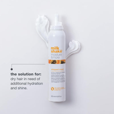 milk_shake | Moisture & More Whipped Cream 200 ml, No Rinse, Moisturising, Protective Mousse for Dry Hair, Made in Italy milk_shake