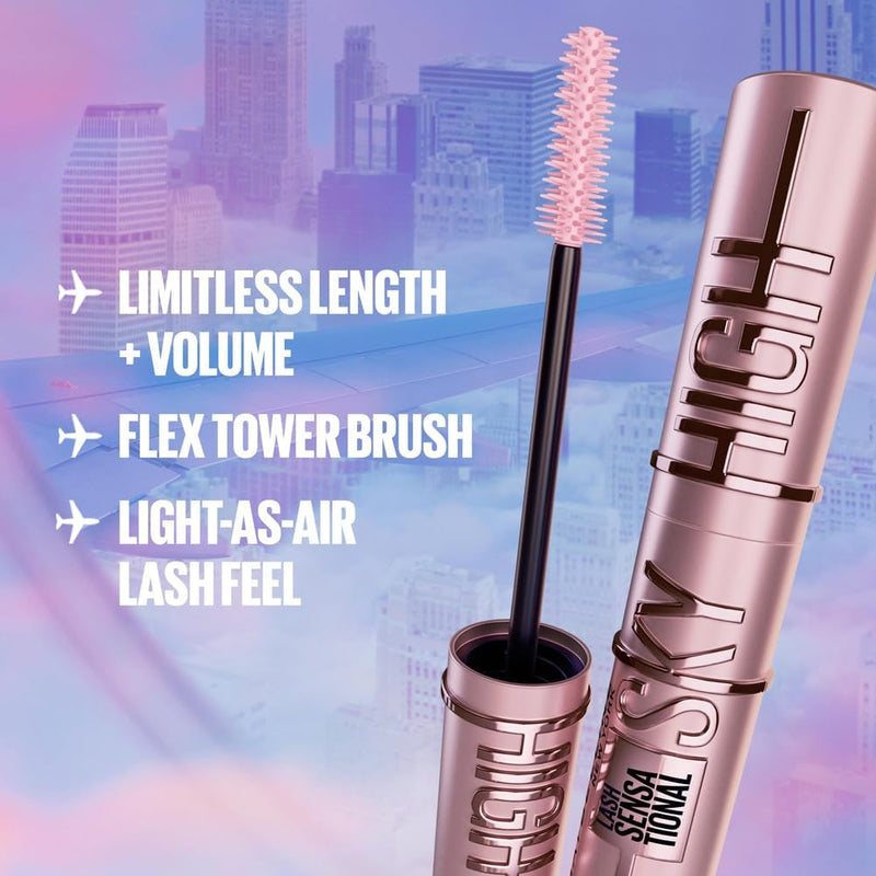 Maybelline Blue Mascara, Lash Sensational Sky High Volumizing & Thickening, Eyelash Lengthening, Flake-Free Formula, Washable Coloured Mascara Infused with Bamboo Extract, Colour: Blue Mist Maybelline
