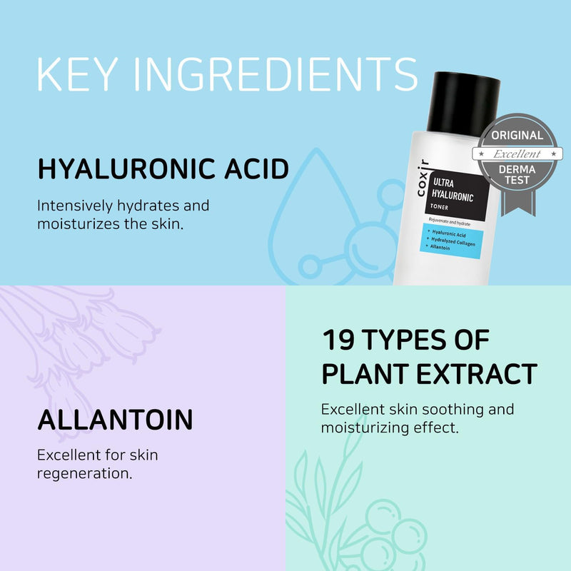 COXIR Ultra-Hyaluronic Acid Toner, (150 Ml / 5.07 Oz) - Highly Concentrated Lightweight Hyaluronic Acid Refreshing Toner Is Good For Intense Moisture For Dry And Dehydrated Skin COXIR