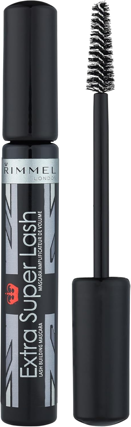 RIMMEL LONDON - Extra Super Lash Building Mascara - Defines, Lengthen & Curl Lashes - With Hydrogel For Healthy Looking Finish - Enriched With Vitamin E - No Clumping - 101 Black Black Rimmel