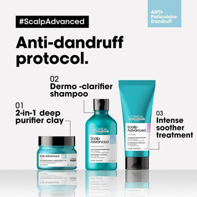 L'Oréal Professionnel Scalp Advanced Anti-Dandruff Dermo-Clarifier Shampoo, For Dry and Oily Scalps, Serie Expert, 300ml Greenwize