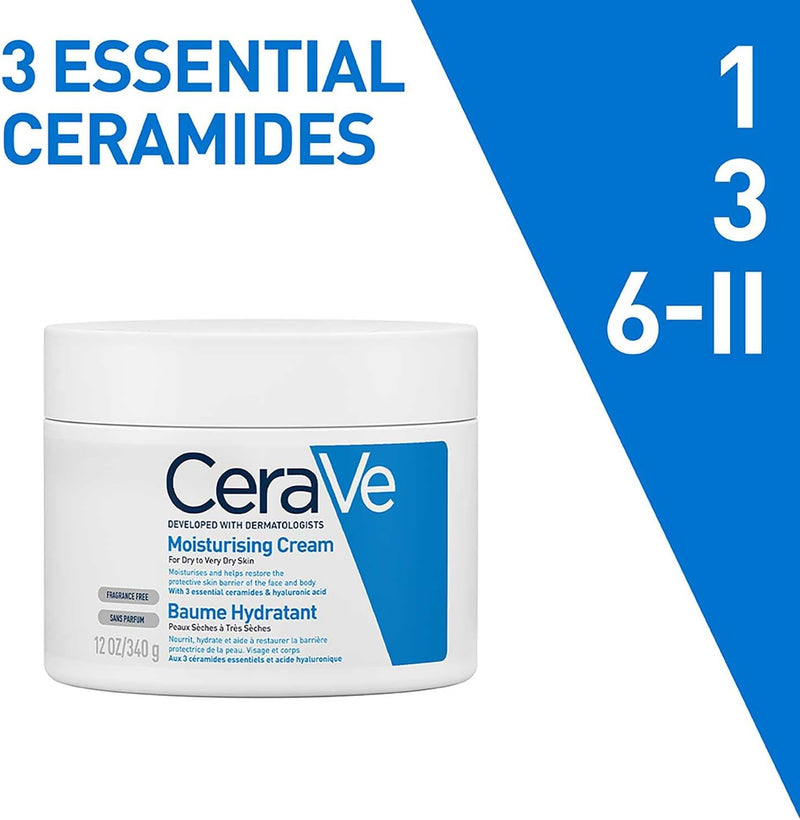 CeraVe Moisturising Cream Pot with 3 Essential Ceramides and Hyaluronic Acid for Dry to Very Dry Skin 340g Greenwize