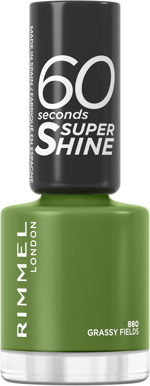 Rimmel 60 Seconds Super Shine Nail Polish, Grassy Fields, Quick-Dry Nail Polish, Ultra-Shiny Finish, Easy to Apply, Vibrant Colour, Long-Wearing, Clean and Improved Formula, Vegan, 8ml Rimmel