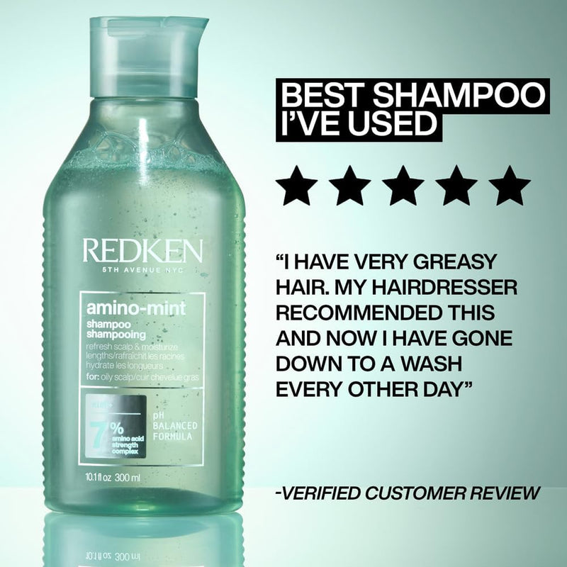 REDKEN Scalp Relief Shampoo, Soothing Formula, Cleanses and Purifies Greasy Hair and Sensitised Lengths, Refreshes the Roots and Adds No Weight, Amino Mint, 300 ml Greenwize