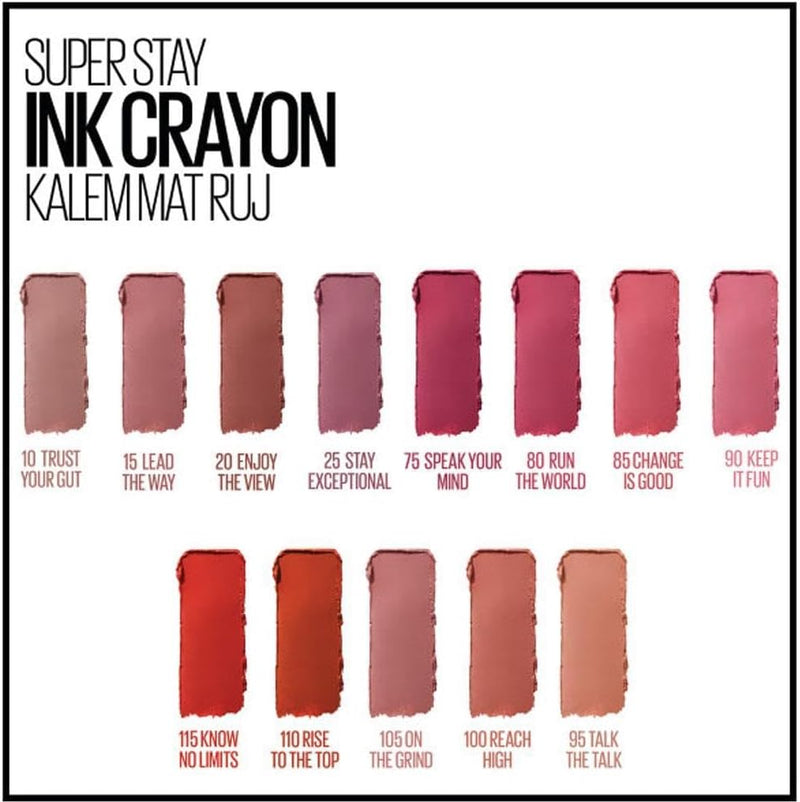 Maybelline New York Super Stay Ink Crayon Matte and Long Lasting Lipstick Number 100 Reach High 1.5g Greenwize