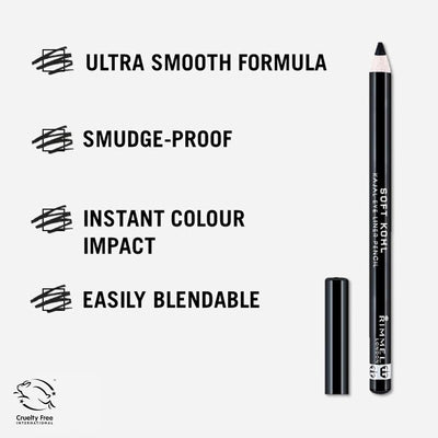 Rimmel London Soft Kohl Smudge-proof Eyeliner Pencil, Jet black, 1.2 g Rimmel