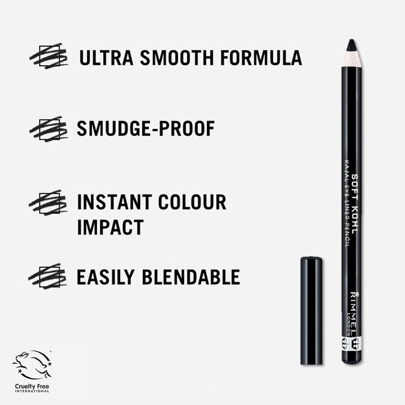 Rimmel London Soft Kohl Smudge-proof Eyeliner Pencil, Jet black, 1.2 g Rimmel