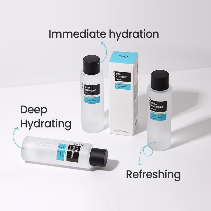 COXIR Ultra-Hyaluronic Acid Toner, (150 Ml / 5.07 Oz) - Highly Concentrated Lightweight Hyaluronic Acid Refreshing Toner Is Good For Intense Moisture For Dry And Dehydrated Skin COXIR