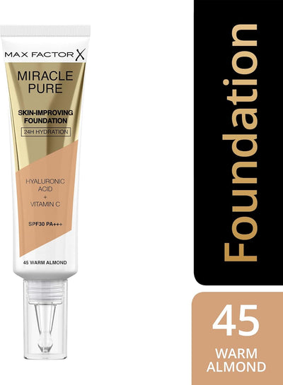 Max Factor Miracle Pure Foundation, Warm Almond 45 Greenwize