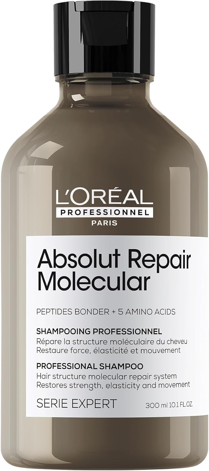 L’Oréal Professionnel Absolut Repair Molecular Sulphate Free Shampoo, For Extremely Damaged Hair, Molecular Peptides Bond Repair, Restore Strength & Elasticity, 300ml Loreal Professional