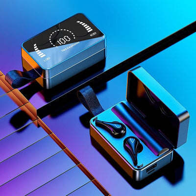 E TWS H3 In Ear Wireless Gaming Earbuds with Powerbank, Noise Cancelling Bluetooth 5.0 Headphones for Music, Sports and Calls, LED Display Mirror Metal Charging Case, IPX7 Waterproof, Black Greenwize