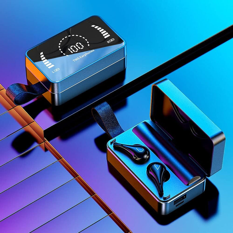 E TWS H3 In Ear Wireless Gaming Earbuds with Powerbank, Noise Cancelling Bluetooth 5.0 Headphones for Music, Sports and Calls, LED Display Mirror Metal Charging Case, IPX7 Waterproof, Black Greenwize