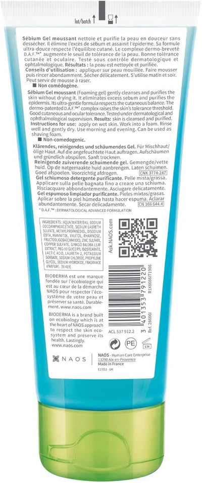 Bioderma Sébium Purifying Cleansing Foaming Gel 100ml Bioderma