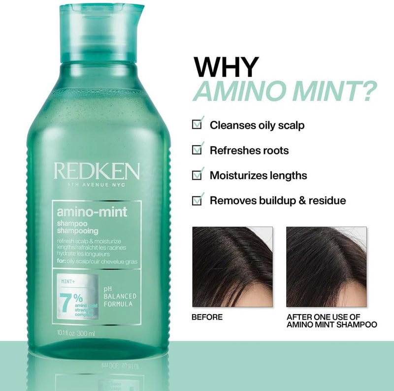 REDKEN Scalp Relief Shampoo, Soothing Formula, Cleanses and Purifies Greasy Hair and Sensitised Lengths, Refreshes the Roots and Adds No Weight, Amino Mint, 300 ml Greenwize