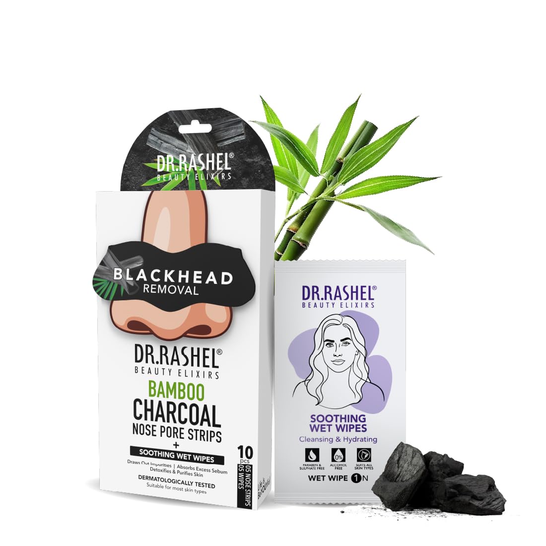 DR.RASHEL Bamboo Charcoal Nose Pore Strips with Activated Charcoal, Painless Blackhead Removal, Oil Control & Deep Dirt Cleansing, 10 PCS Dr. Rashel