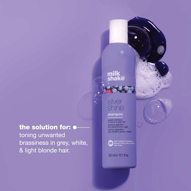 milk_shake | Silver Shine Shampoo 300 ml, Specific Anti-Yellow Shampoo for Blonde Natural, White or Grey Hair, with Purple Pigment, Made in Italy Greenwize