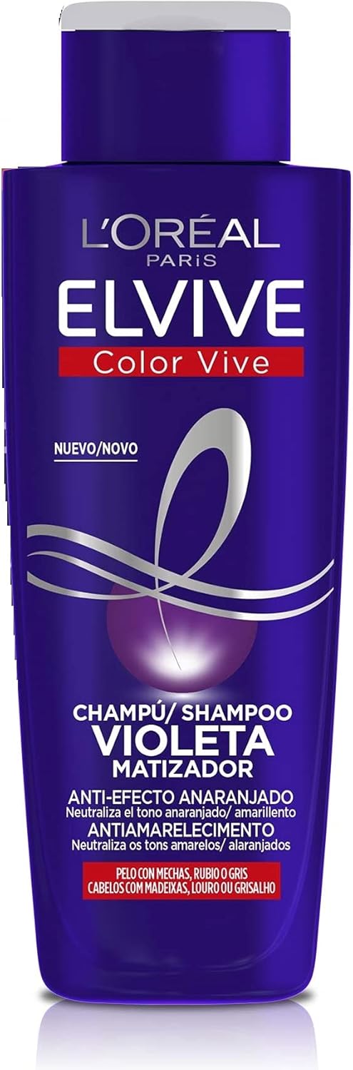 LOreal Paris Anti-Effect Orange Tinting Violet Shampoo, For Colored, Blonde, Bleached or Grey Hair, Elvive Color Vive Greenwize